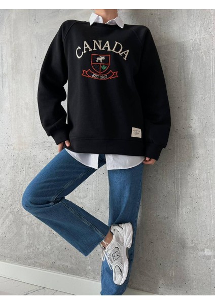 Nakış Işlemeli ,bisiklet Yaka ,oversize ,trend,şık,3 Iplik Şardonlu, Kadın Sweatshirt