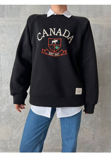 Nakış Işlemeli ,bisiklet Yaka ,oversize ,trend,şık,3 Iplik Şardonlu, Kadın Sweatshirt