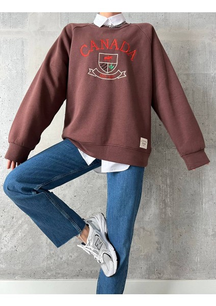 Nakış Işlemeli ,bisiklet Yaka ,oversize ,trend,şık,3 Iplik Şardonlu, Kadın Sweatshirt