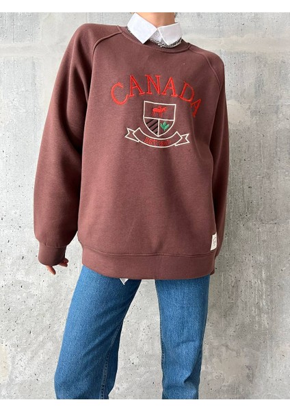 Nakış Işlemeli ,bisiklet Yaka ,oversize ,trend,şık,3 Iplik Şardonlu, Kadın Sweatshirt