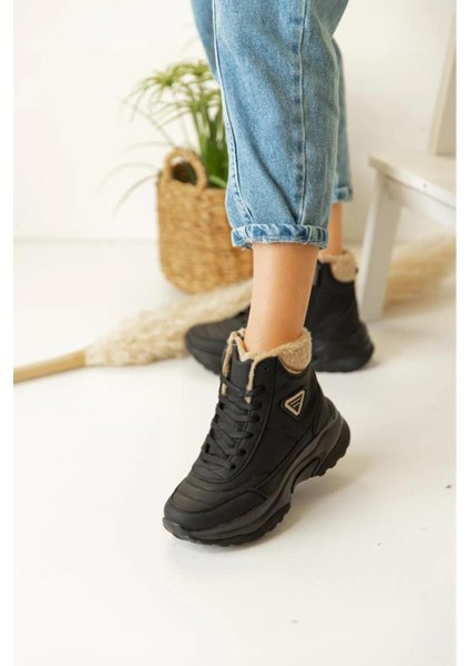Süper Hafif Ortopedik ve Sıcak Kışlık İçi Kürklü Siyah Bej Kadın Bot fiyatları
