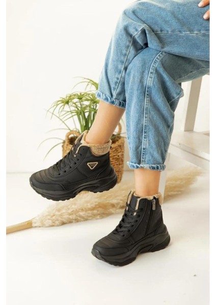 Süper Hafif Ortopedik ve Sıcak Kışlık İçi Kürklü Siyah Bej Kadın Bot modelleri