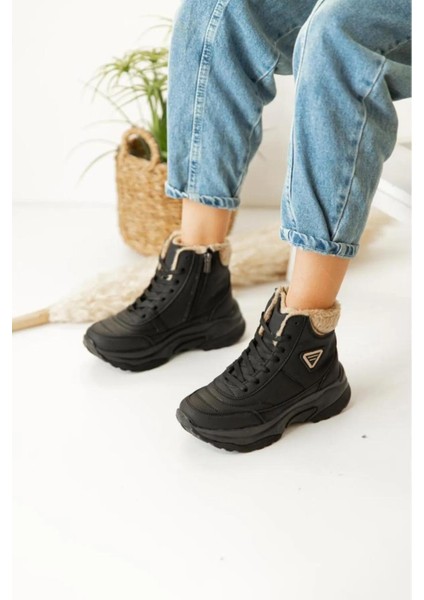 Süper Hafif Ortopedik ve Sıcak Kışlık İçi Kürklü Siyah Bej Kadın Bot fırsatları