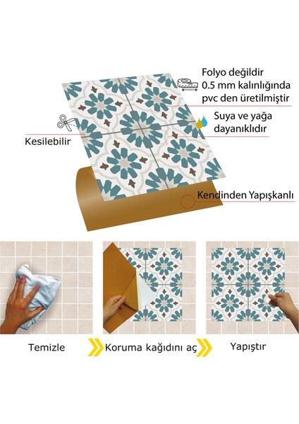 Kendinden Yapışkanlı Yeşil Çiçek Bahçesi Desenli Pvc Karo 30X30 cm (11 Adet) 1m2