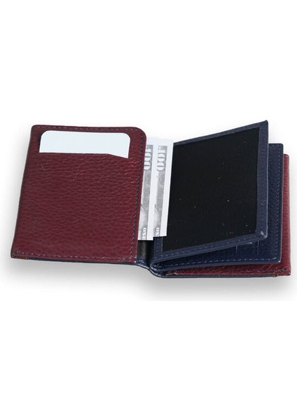 Lacivert - Bordo Çift Renk Bölmeli Deri Kartlık Erkek / Kadın P1309 modelleri