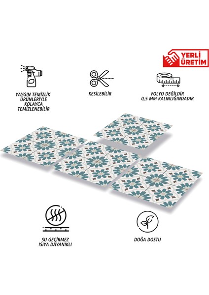 Kendinden Yapışkanlı Yeşil Çiçek Bahçesi Desenli Pvc Karo 30X30 cm (4 Adet) 0,36 M2