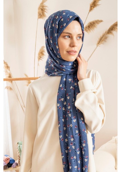 Kadın Çiçek Desenli Kırışmaz Bürümcük Şal 190*80 Cm