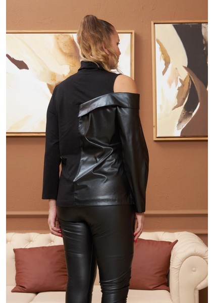 Deri Garnili Siyah Büyük Beden Sweatshirt fiyatları