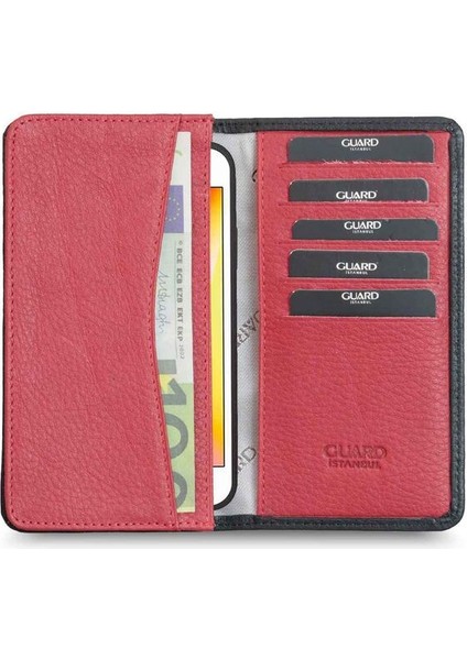 Telefon Girişli Siyah Deri Portföy Cüzdan Erkek / Kadın P1419