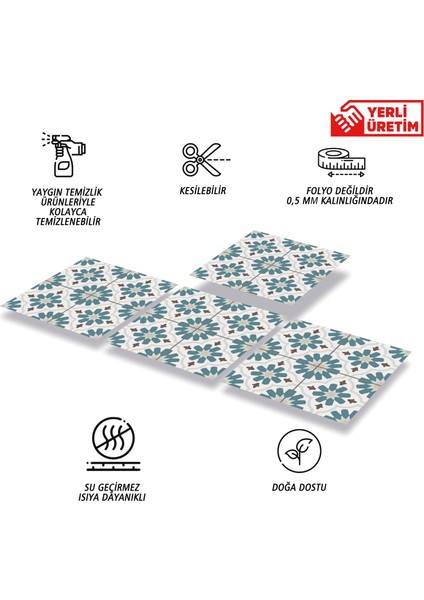 Kendinden Yapışkanlı Yeşil Çiçek Bahçesi Desenli Pvc Karo 30X30 cm (56 Adet) 5m2