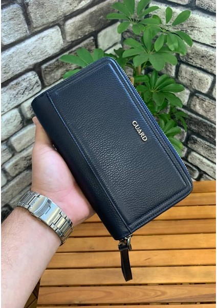 Çift Fermuarlı Lacivert Hakiki Deri El Çantası Erkek / Kadın P3031 fiyatları