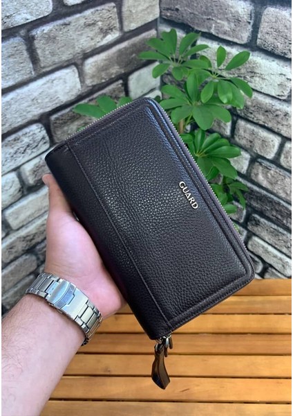 Çift Fermuarlı Kahverengi Hakiki Deri El Çantası Erkek / Kadın P3031 fiyatları