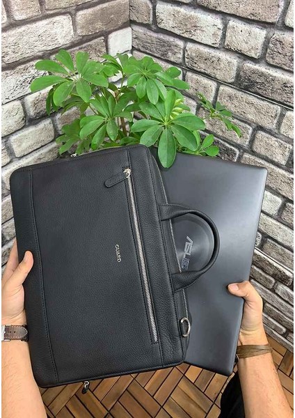 Siyah Hakiki Deri Özel Üretim Laptop ve Evrak Çantası Erkek / Kadın P1796