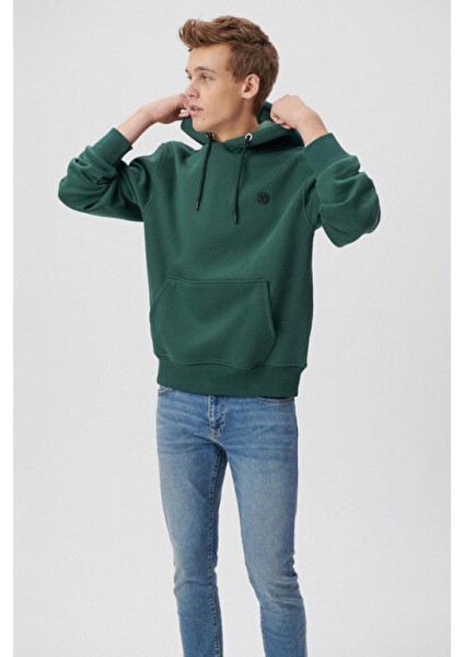 Erkek Kapüşonlu Yeşil Basic Sweatshirt 065809-71580