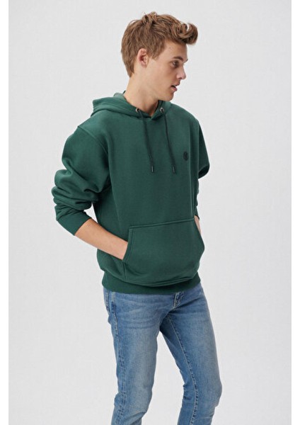 Erkek Kapüşonlu Yeşil Basic Sweatshirt 065809-71580