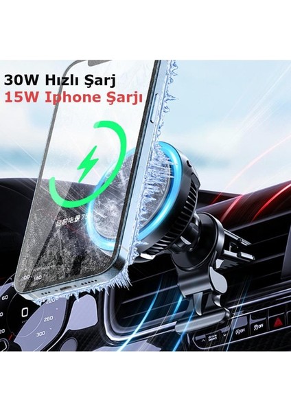 GW02 Izgara Klipsli Işıklı Soğutmalı Ayaklı 30W Kablosuz Şarjlı Magsafe Araç Içi Telefon Tutucu fırsatları