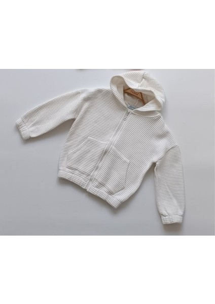 Kız Beyaz Kapşonlu Hırka