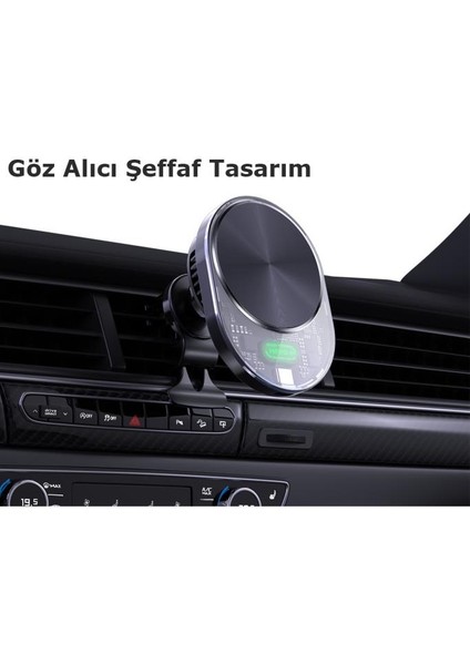 GW01 Izgara Klipsli Soğutmalı Ayaklı 30W Kablosuz Şarjlı Magsafe Araç Içi Telefon Tutucu modelleri