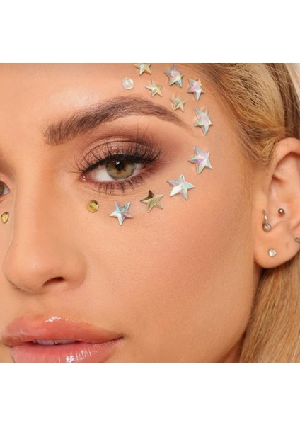 Yuvarlak ve Yıldız Işıltılı Yüz Taşı Makeup Taşı Işıltılı Vücut ve Saç Taşı Face Sticker