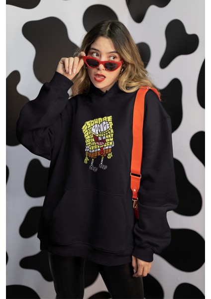 Fuddy Moda Sünger Bob Kaligrafik Baskılı Kapüşonlu Sweatshirt