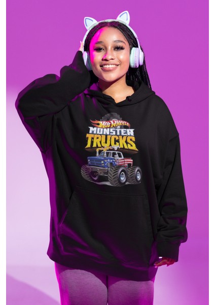 Hot Wheels 3 Baskılı Kapüşonlu Sweatshirt