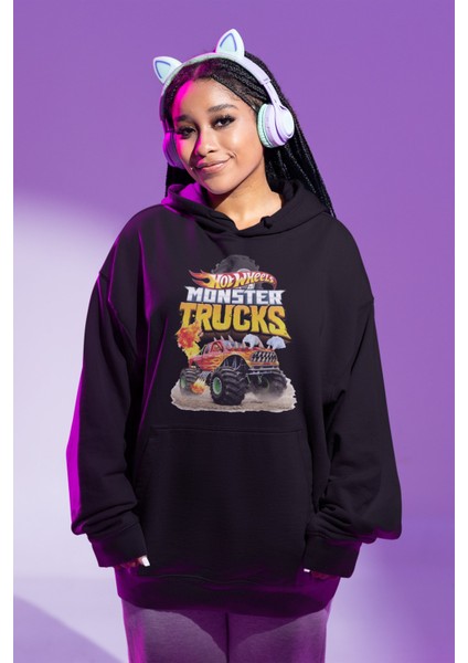 Hot Wheels 4 Baskılı Kapüşonlu Sweatshirt
