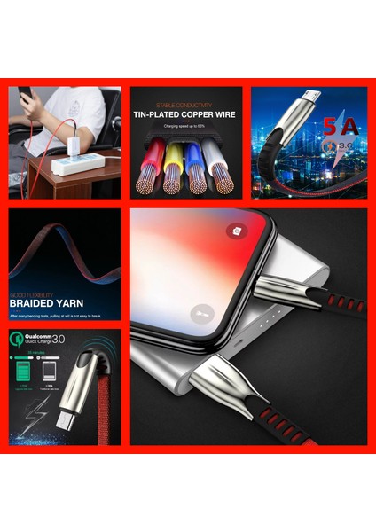 A6 Çoklu Şarj Adaptörü 4 Port + J3 Micro USB 5A/100W Şarj Kablosu -3mt