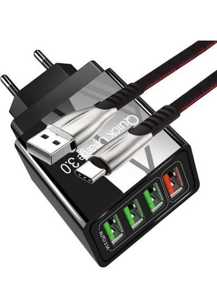 A6 Çoklu Şarj Adaptörü 4 Port + J3 Type-C 5A/100W Şarj Kablosu -3mt