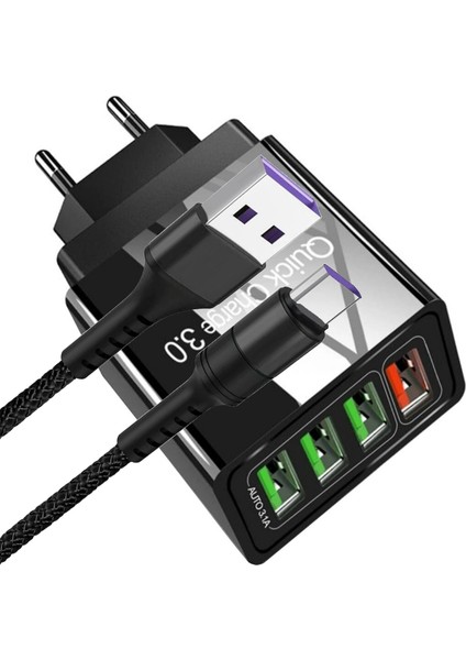 A6 Çoklu Şarj Adaptörü 4 Port + J10 Type-C 5A/100W Şarj Kablosu -2mt