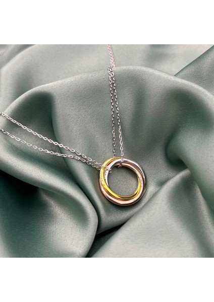 Anello Üç Renk Halkalı Kadın Gümüş Kolye