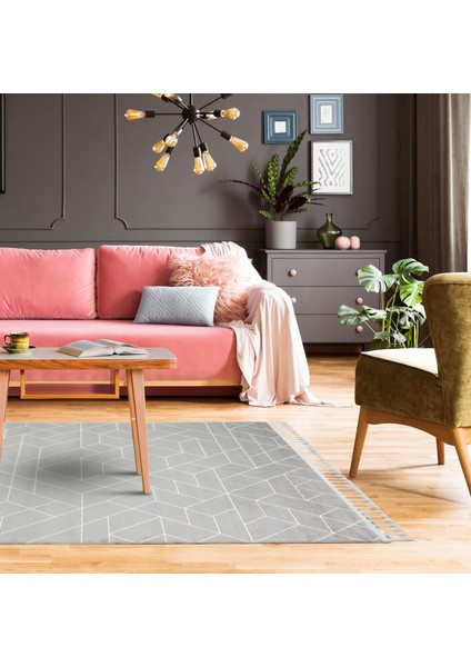 Cagliari Gri Geometrik Mikropolyester Makine Halısı indirimleri
