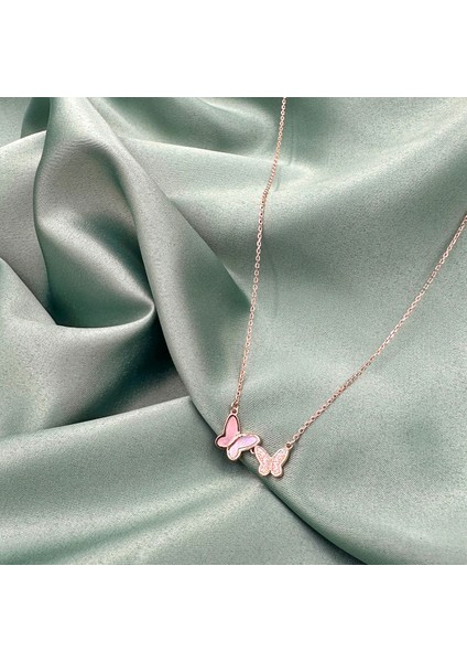 Kelebek Sedef Rose Gold Kaplama Kadın Gümüş Kolye fiyatları