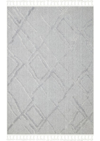 Mosta Gri Geometrik Polyester Makine Halısı