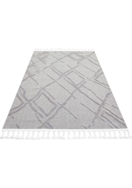 Mosta Gri Geometrik Polyester Makine Halısı