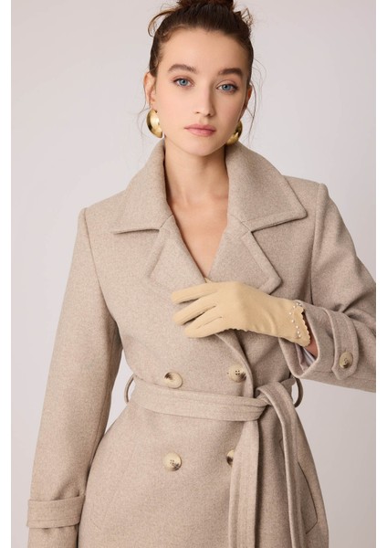 Önü Düğmeli Kuşaklı Kısa Kaşe Kaban fırsatları