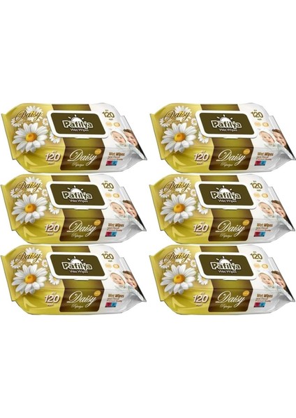 Islak Havlu Mendil 120 Yaprak Papatya Plastik Kapaklı 6’lı Set 720 Yaprak