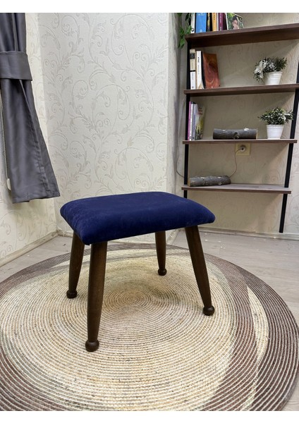 Trend Ceviz Lacivert Ahşap Ayak Uzatma Pufu Makyaj Koltuğu Bench Tabure