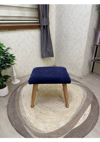 Trend Naturel Lacivert Ahşap Ayak Uzatma Pufu Makyaj Koltuğu Bench Tabure