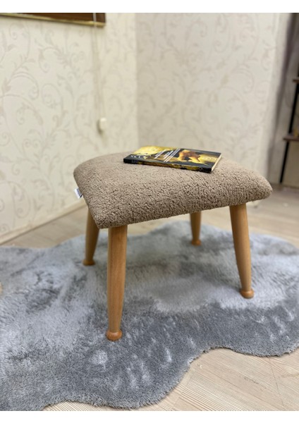 Trend Naturel Teddy Kahve Ahşap Ayak Uzatma Pufu Makyaj Koltuğu Bench Tabure