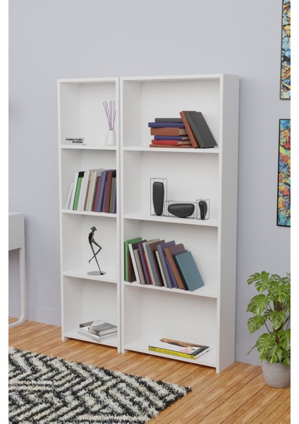 5 Raflı Kitaplık Seti Arkalıklı 1 Dar 1 Geniş Raf Kütüphane 170 cm Beyaz
