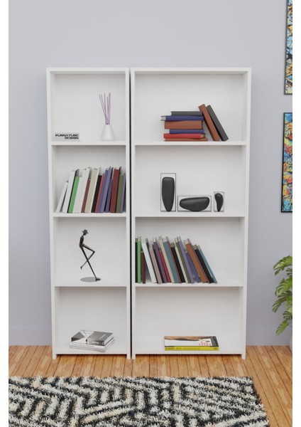 5 Raflı Kitaplık Seti Arkalıklı 1 Dar 1 Geniş Raf Kütüphane 170 cm Beyaz fiyatları