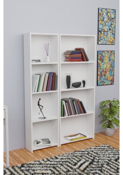 5 Raflı Kitaplık Seti Arkalıklı 1 Dar 1 Geniş Raf Kütüphane 170 cm Beyaz modelleri