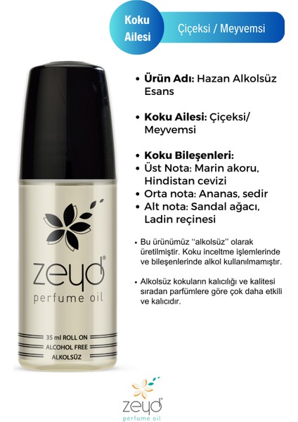 Hazan 35 ml Roll On Alkolsüz Esans-Edp-Cep Parfüm