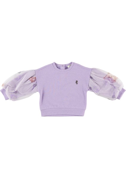 Kız Bebek Kolları Tül Detaylı Sweatshirt