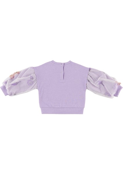 Kız Bebek Kolları Tül Detaylı Sweatshirt