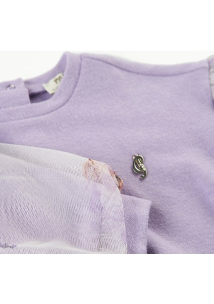 Kız Bebek Kolları Tül Detaylı Sweatshirt