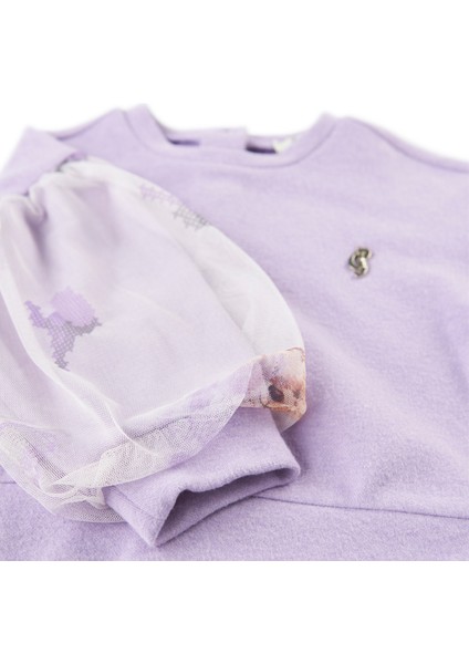Kız Bebek Kolları Tül Detaylı Sweatshirt