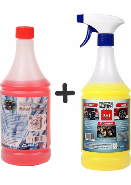 Oto Kalorifer ve Petek Temizleme (Solventli) 1 Lt & Motor,jant ve Döşeme Temizleyici 1 Lt