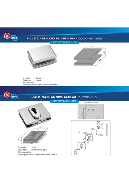 Kale Arco Kolsuz Cam Kapı Aksesuar Seti - Cam Detaylı modelleri