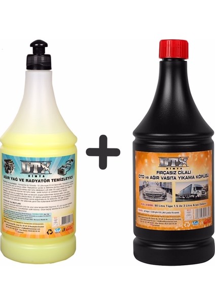 Ağır Yağ Sökücü Radyatör Temizleme 1 Litre & Cilalı Oto ve Motor Şampuanı 1 Lt